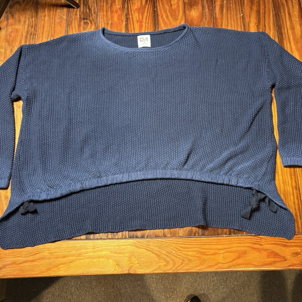 Planet By Lauren G Blue Ombre Oversized Crop Sweater One Size A1606